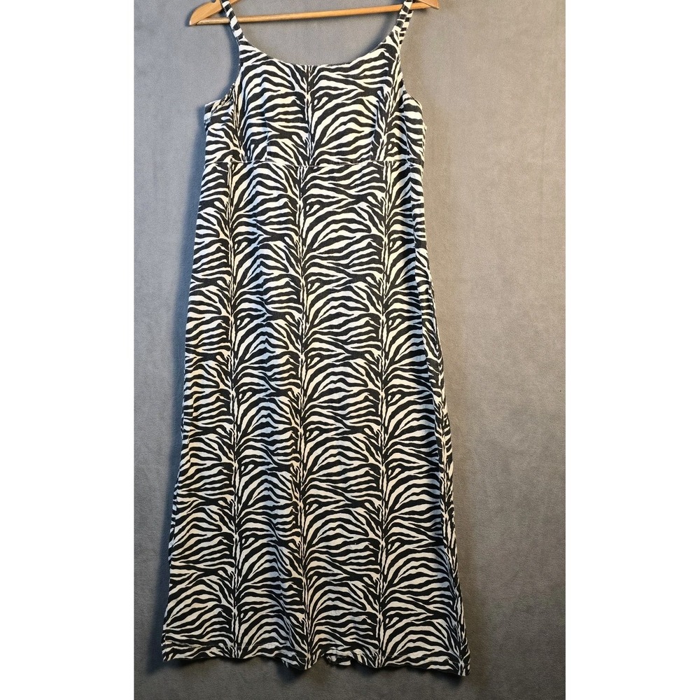 90s Match Leopard Print Linen Spaghetti Strap Shift Maxi Dress - Size‎ :14